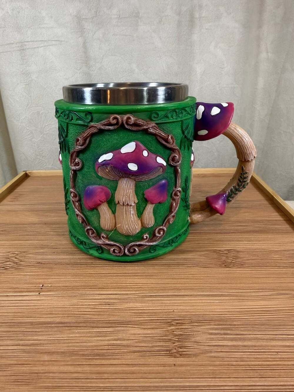 Wicca Whimsical Magic Mushrooms Fungus Forest Green Tea Cup Mug With Handle